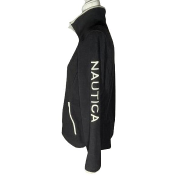 Nautica Women's XL Long Sleeve Black with White PipingTrim Fleece Zipper Jacket - Picture 2 of 6